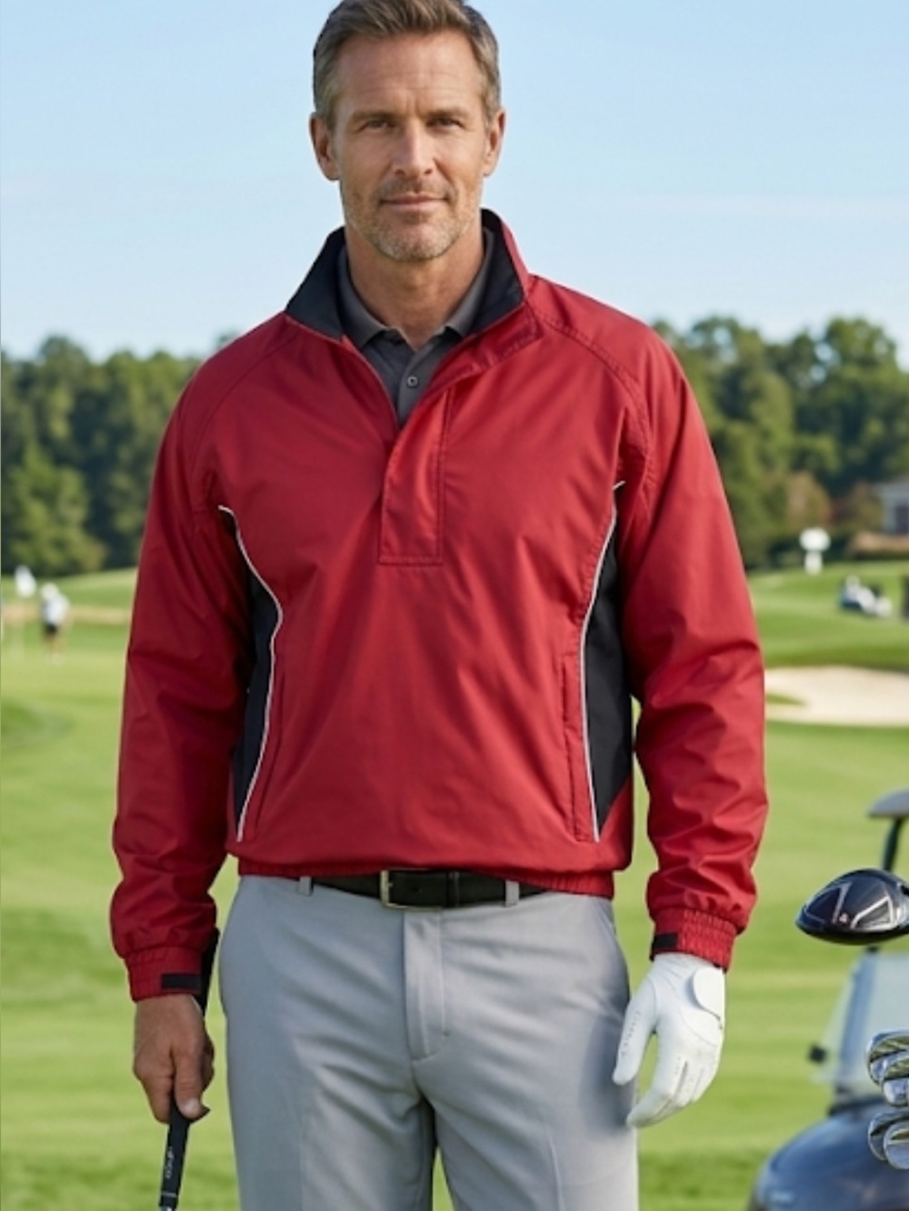 FootJoy DryJoys L/S Half Zip Jacket medium pullover Red/Black Rain Wind
